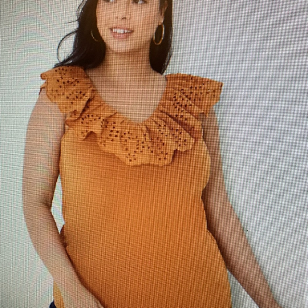 Lane Bryant women’s woven eyelet ruffle knit tank